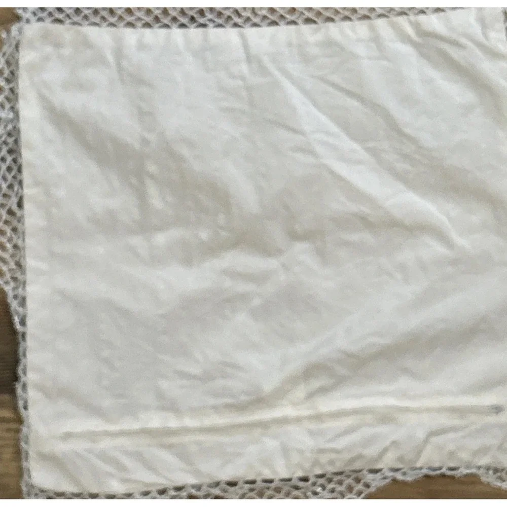Throw Pillow Cover ONLY Beaded Pearly Dangly Satiny Off White Crocheted Trim 18